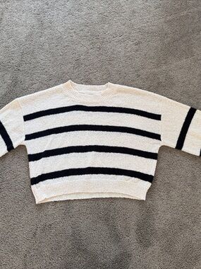 Womens Cream & Black Striped Sweater